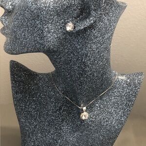 Sterling Silver & Cubic Zirconia Solitaire earrings and Necklace